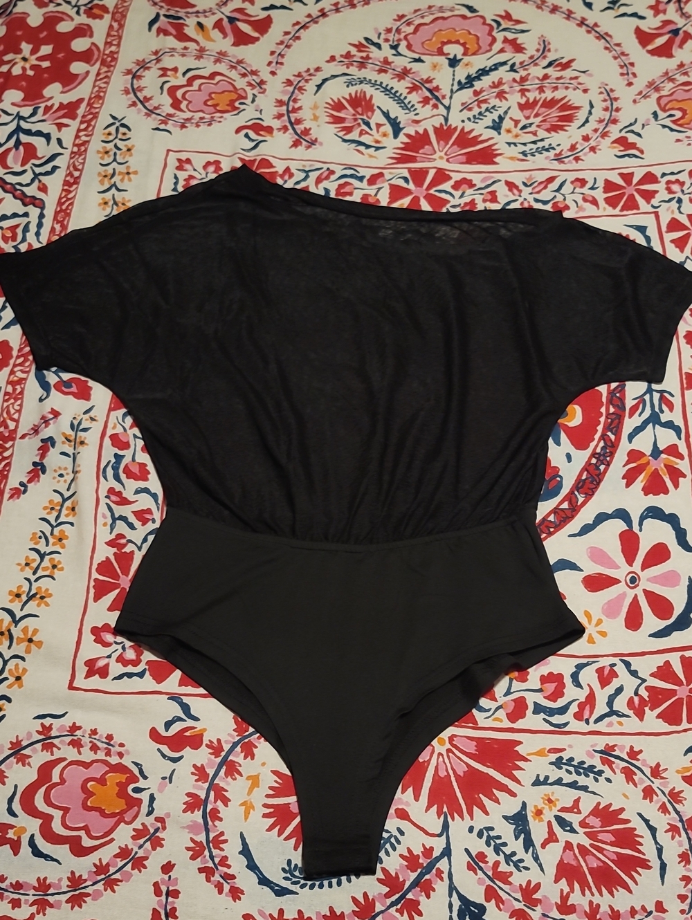 NWOT Shein Black Women's Sheer Top Off Shoulder Bodysuit with Button Crotch
